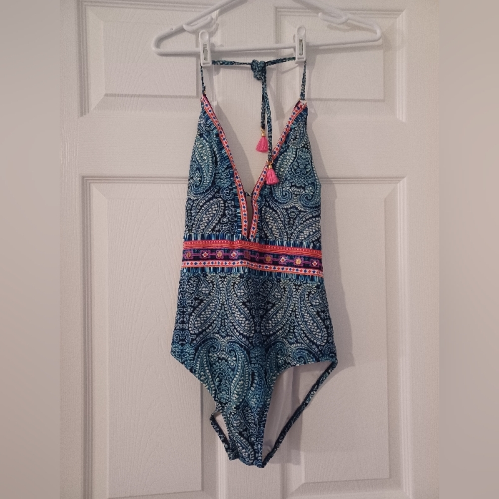 Nanette Lepore Womens Size S Blue Paisley One-Piece Swimsuit